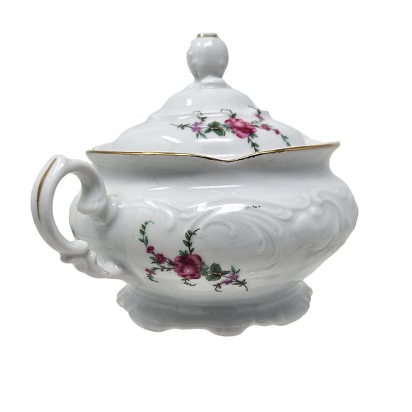 Vintage Wawel Royal Vienna Collection Sugar Bowl with Lid & Creamer White Floral - Picture 7 of 16